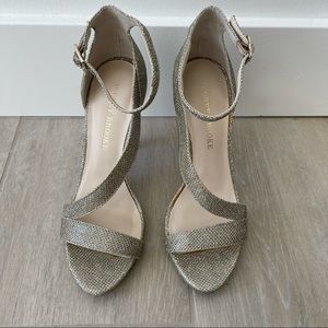 Audrey Brooke silver sparkle straps heels